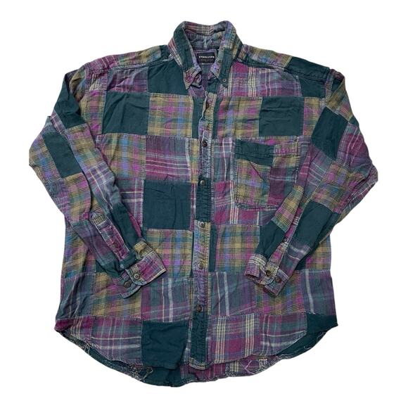 Vintage Structure Flannel Shirt Mens M Medium Plaid Button Up Patchwork 90s - Picture 1 of 7